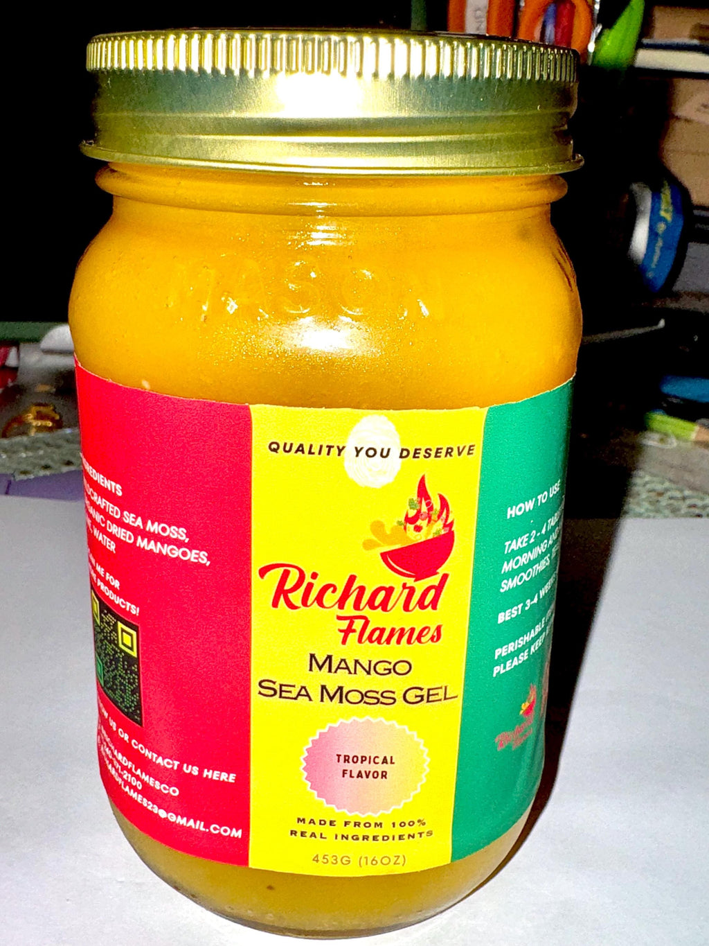 Mango Sea Moss Gel 16oz | Wildcrafted Organic Vegan | Mineral-Rich Daily Wellness | Chef Richard Flames