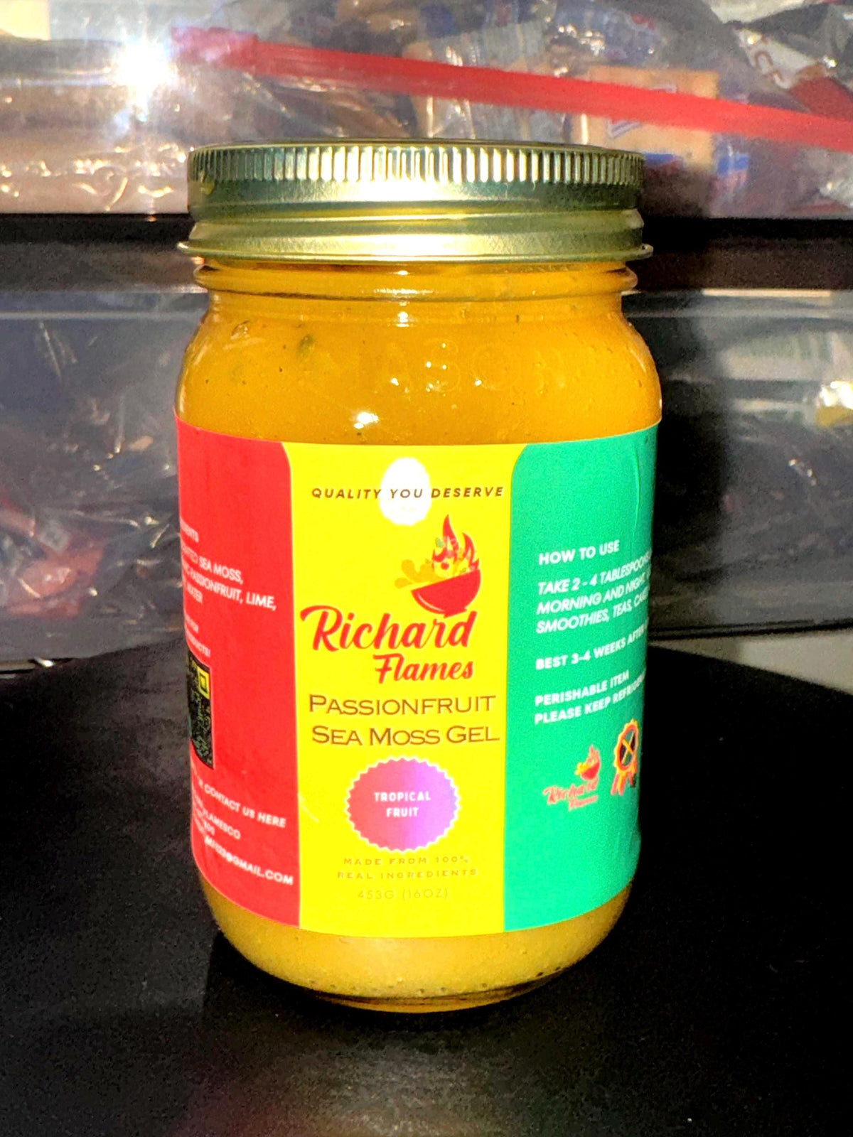 Passionfruit Sea Moss Gel 16oz | Wildcrafted Organic Vegan | Mineral-Rich Daily Wellness | Chef Richard Flames