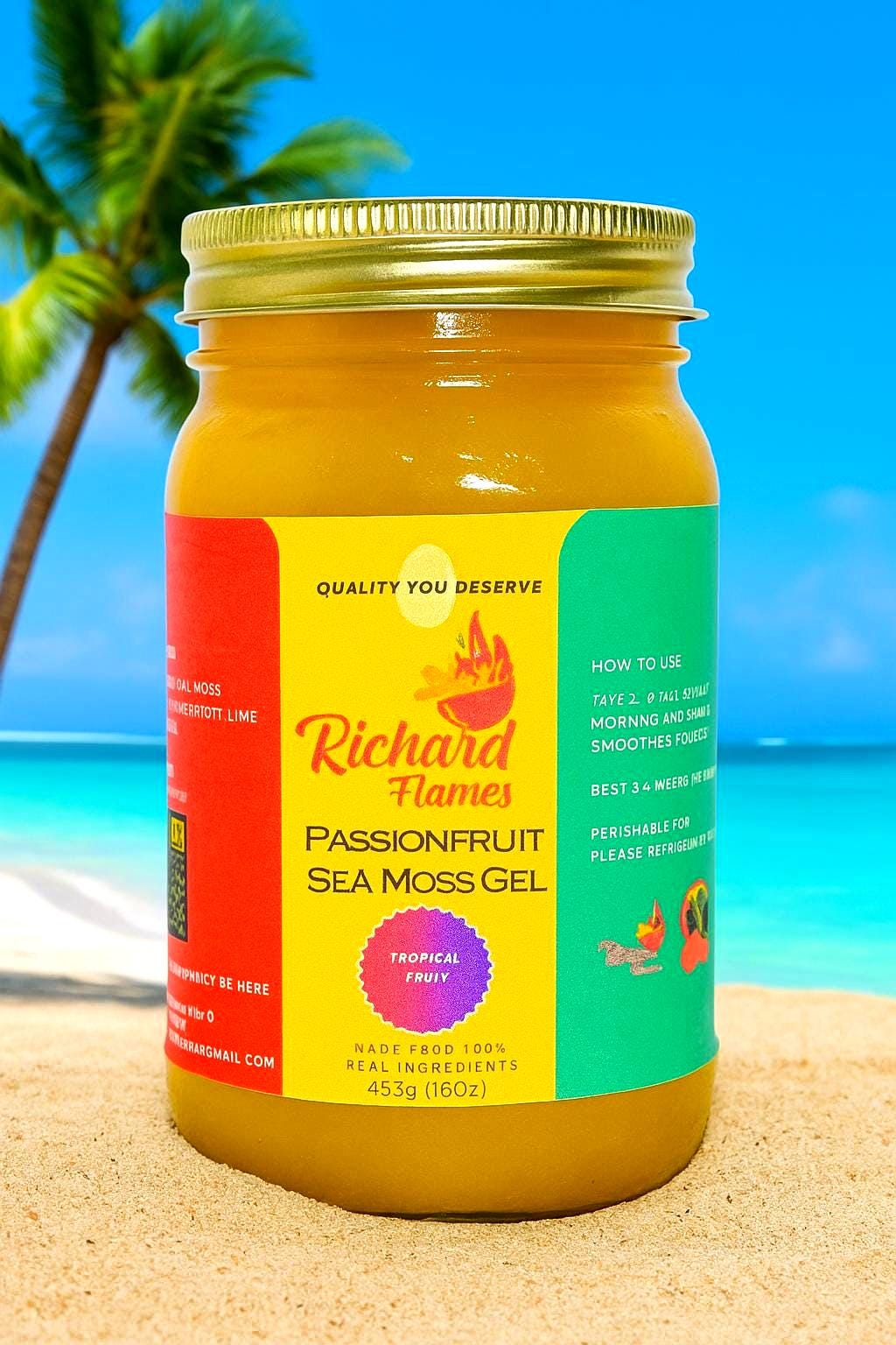 Passionfruit Sea Moss Gel 16oz | Wildcrafted Organic Vegan | Mineral-Rich Daily Wellness | Chef Richard Flames