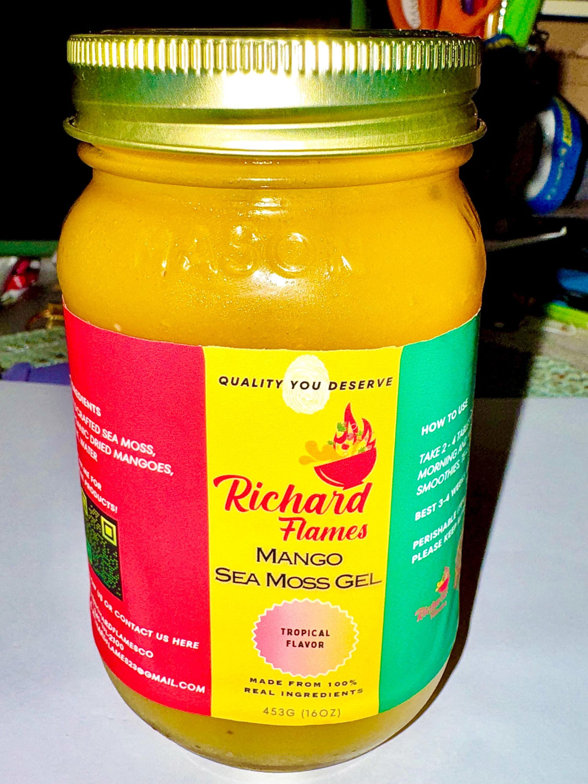 Mango Sea Moss Gel 16oz | Wildcrafted Organic Vegan | Mineral-Rich Daily Wellness | Chef Richard Flames